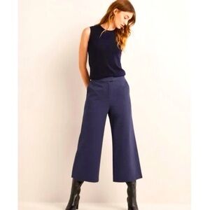 Boden Jersey Wide Leg High Rise Culottes Pants in Navy Blue 4 Petite